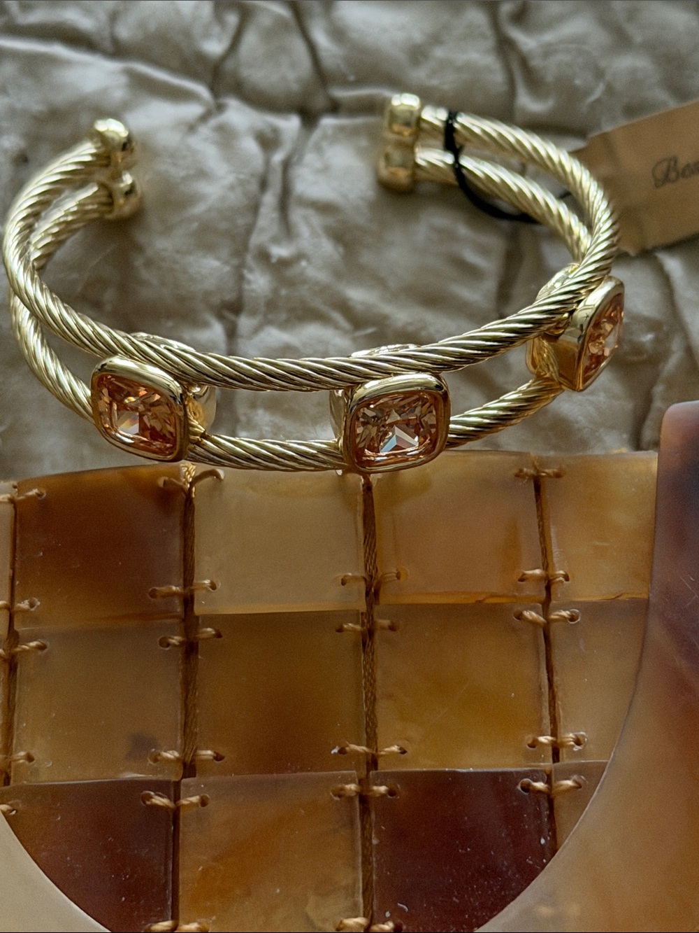 Very classic looking cuff with three citrine stones faceted squares very pretty